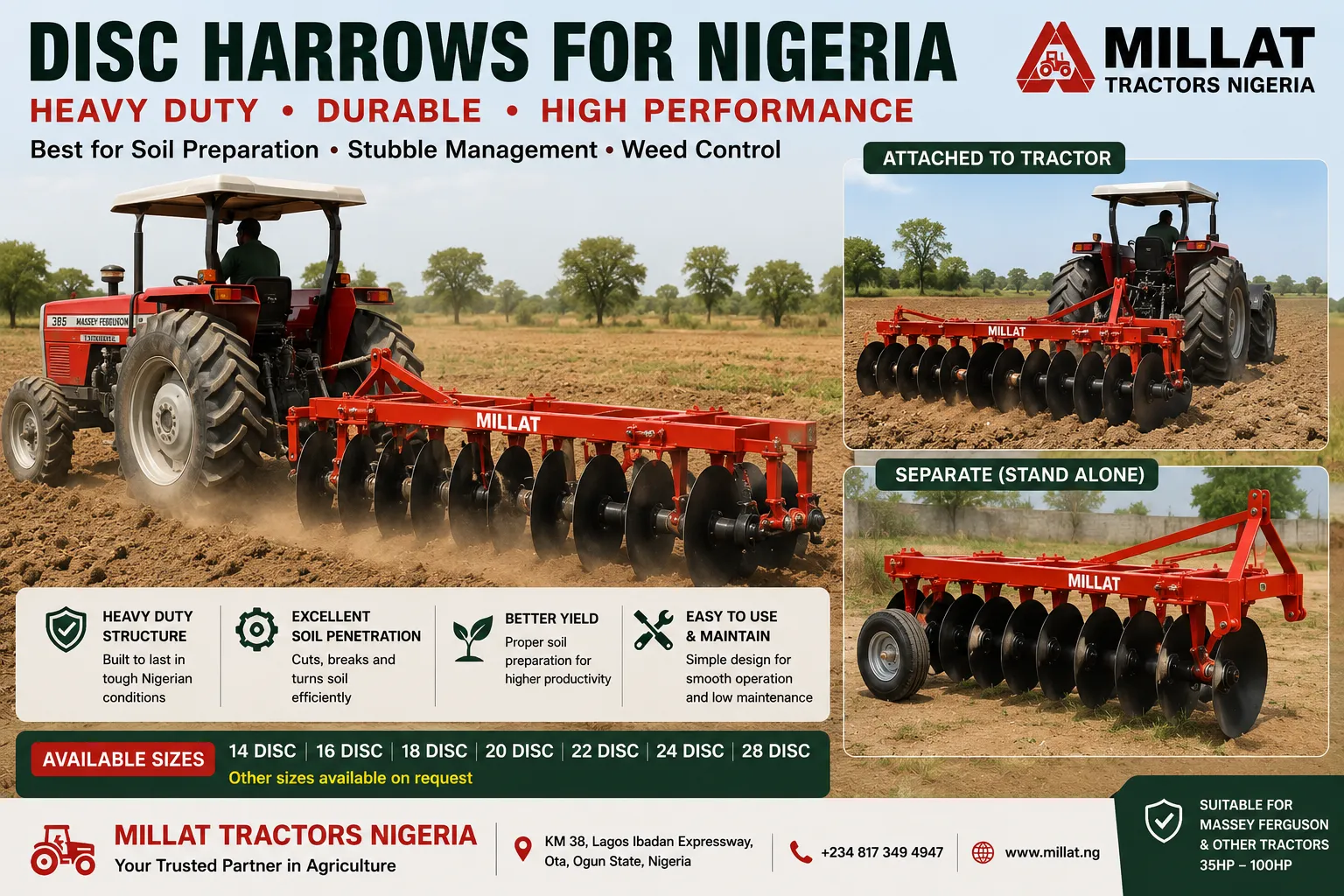 Disc harrow spare parts for Nigeria including discs, bearings, spools, gang bolts and scrapers