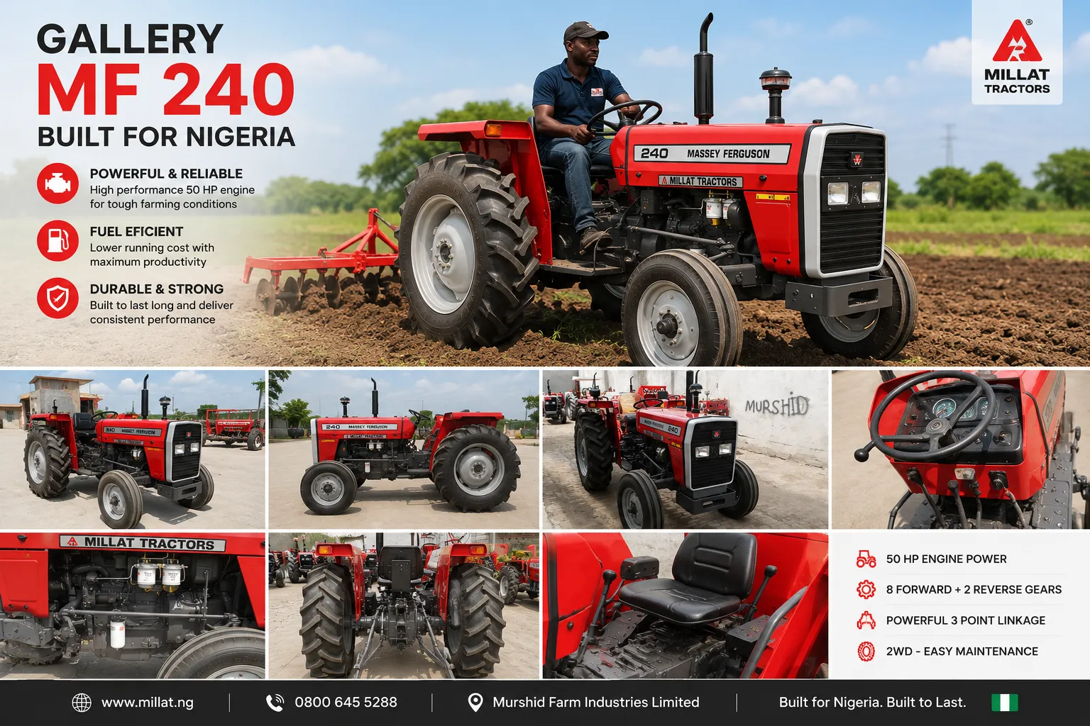 MF 240 2WD 50 HP tractor for sale in Nigeria by Millat Tractors