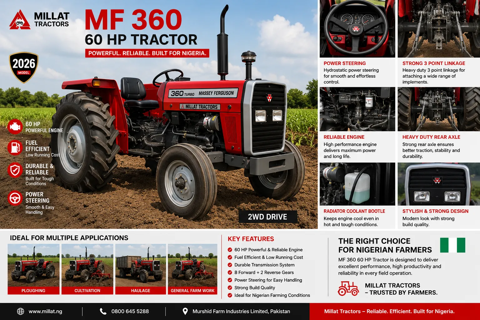 MF 360 60 HP tractor for sale in Nigeria by Millat Tractors
