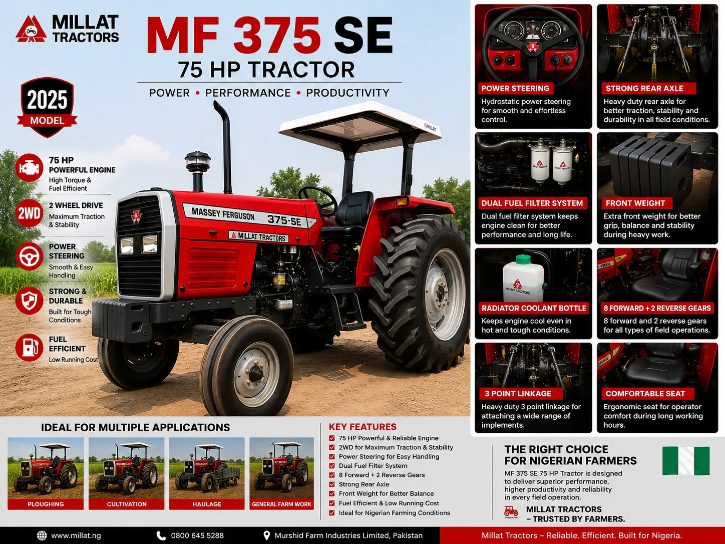 MF 375 SE 75 HP Tractor for sale in Nigeria