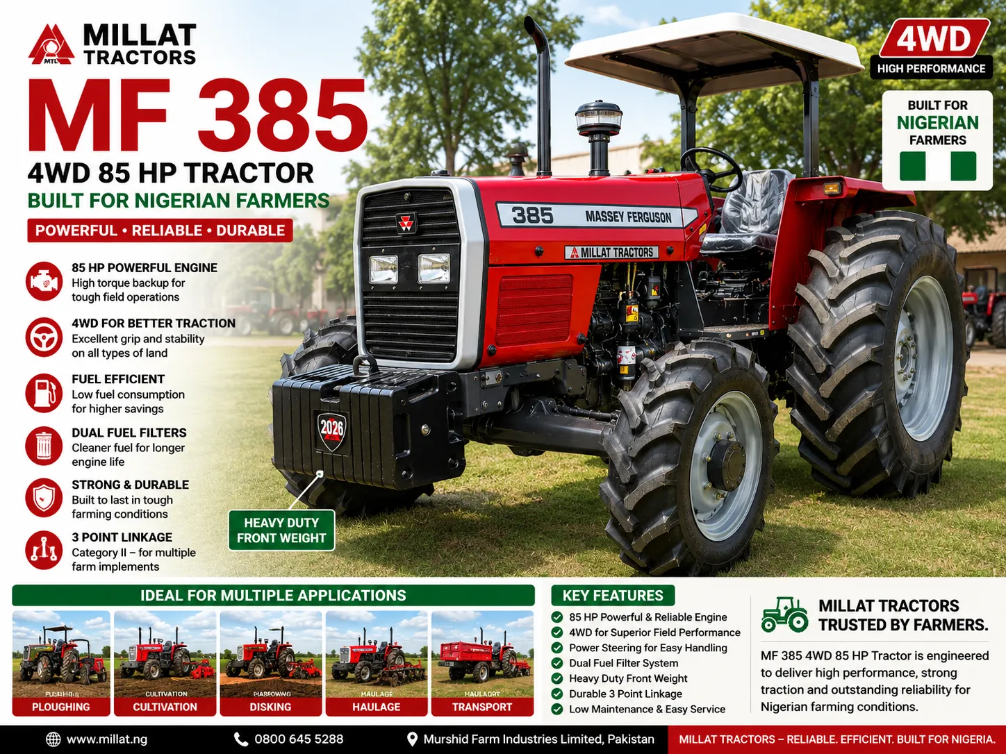 MF 385 4WD 85 HP Tractor for sale in Nigeria