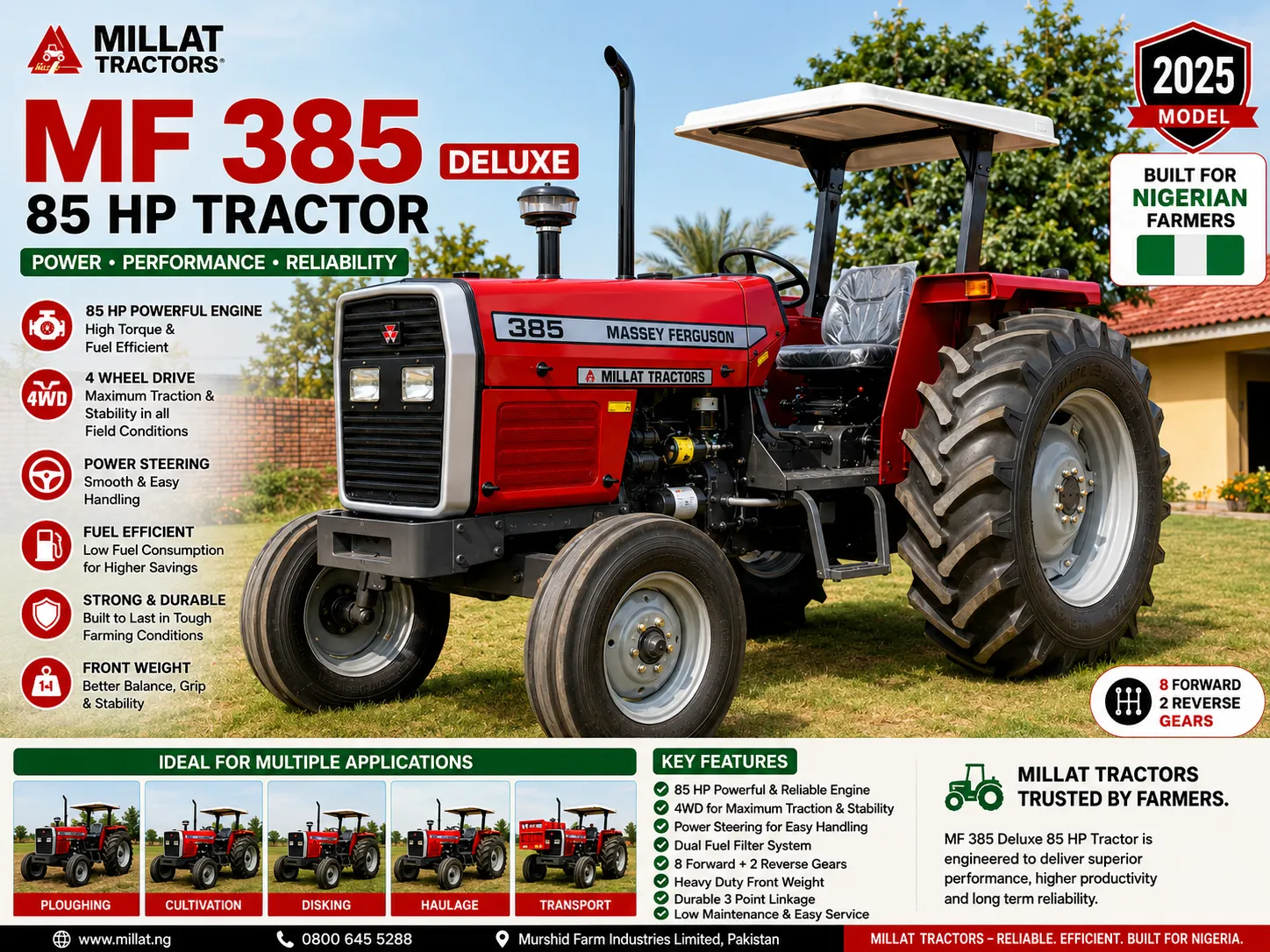 MF 385 Deluxe 85 HP tractor for sale in Nigeria by Millat Tractors